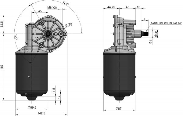 Motoriduttore per tergicristallo MRT90-45 DX